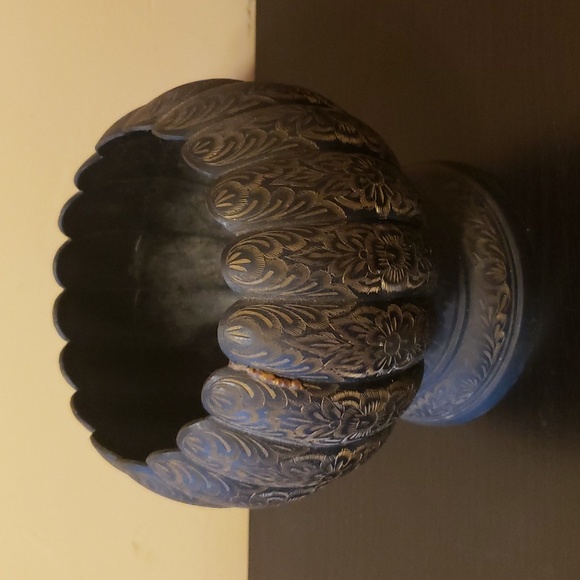 Vtg Middle Eastern Style Set of 2 Metal Pedestal Decorative Vase/Bowl 7" tall - Picture 5 of 7